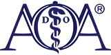 Logo featuring a stylized letter V and O in white against a blue background