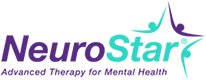 Logo with purple text and a teal abstract shape